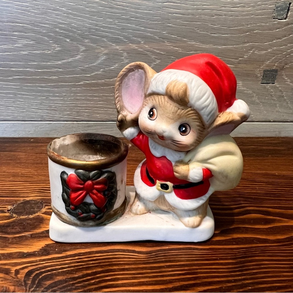 Enesco Santa Mouse Holding A Christmas Sack Tealight‎ Candle Holder